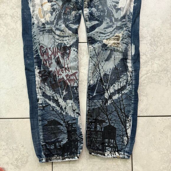 VTG Y2K Industrial Indigo Jeans 38x34 Tiger Rhinestone Distressed Art To Wear - Picture 6 of 7